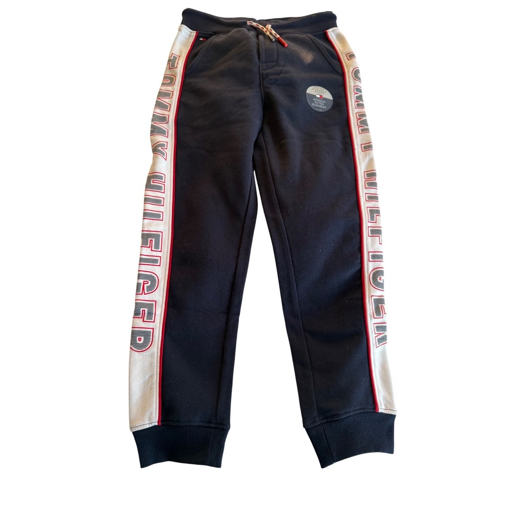 Tommy Hilfiger Boys Navy Blue Logo Side Stripe Joggers Sweatpants Size 7